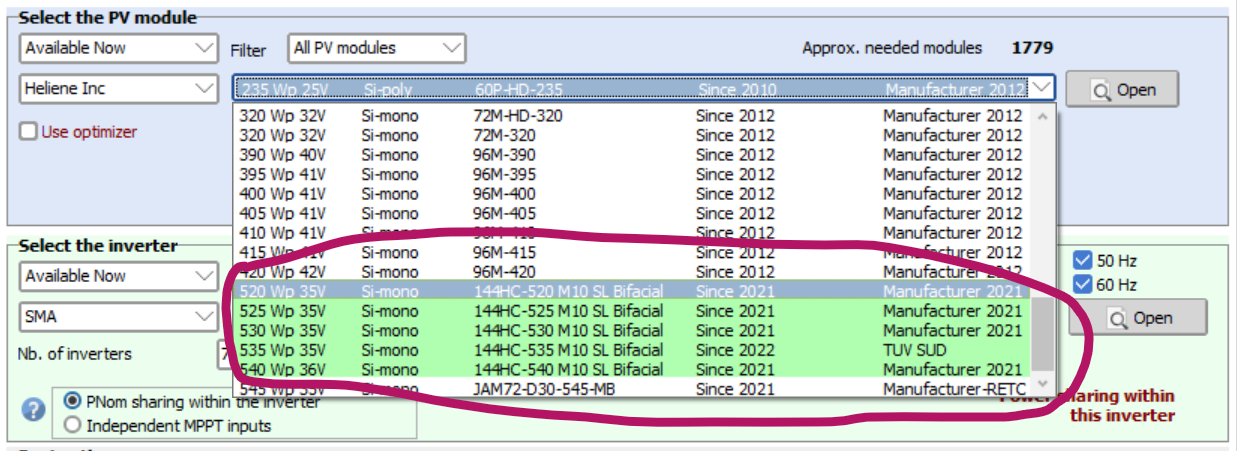 showing the imported panels